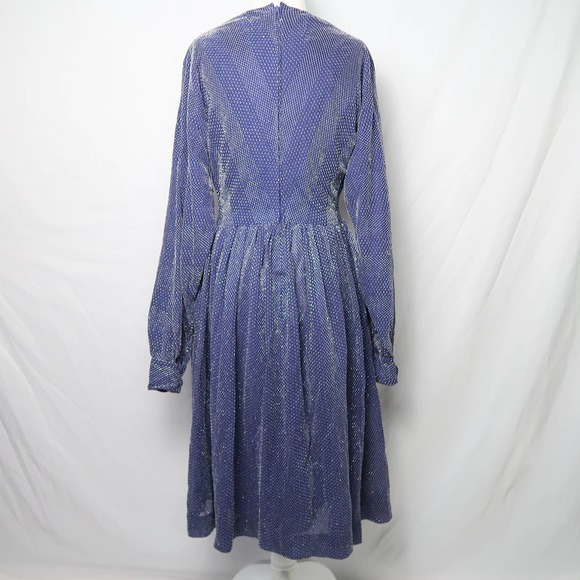 Vintage 70s navy blue and metallic silver chainmail aline midi party dress M - Picture 6 of 6